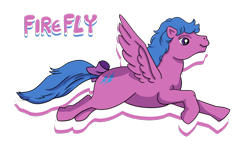 Size: 1280x775 | Tagged: safe, artist:splooto, firefly, pegasus, pony, g1, rescue at midnight castle, bow, female, flying, mare, simple background, smiling, solo, spread wings, tail, tail bow, transparent background, wings