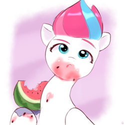 Size: 2048x2048 | Tagged: safe, artist:dulldi, zipp storm, g5, eating, food, watermelon