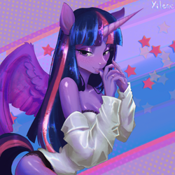 Size: 1992x1992 | Tagged: safe, artist:xilene, twilight sparkle, alicorn, anthro, g4, clothes, female, panties, solo, twilight sparkle (alicorn), underwear