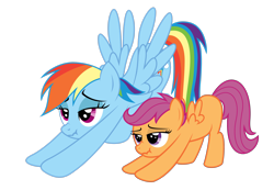 Size: 3586x2477 | Tagged: artist needed, source needed, safe, rainbow dash, scootaloo, pegasus, pony, g4, blank flank, duo, duo female, female, filly, foal, iwtcird, mare, meme, scrunchy face, simple background, spread wings, transparent background, vector, wings