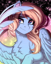 Size: 2500x3134 | Tagged: safe, artist:hakaina, oc, oc only, oc:lusty symphony, pegasus, pony, bust, chest fluff, commission, female, grin, looking at you, mare, pegasus oc, portrait, smiling, solo, wing hands, wings