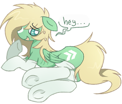 Size: 671x571 | Tagged: safe, artist:muffinz, oc, oc only, oc:everglade, pegasus, pony, blushing, butt, clothes, cute, femboy, feminine stallion, lying down, male, nervous, ocbetes, on side, pegasus oc, plot, simple background, socks, solo, stallion, transparent background, wings