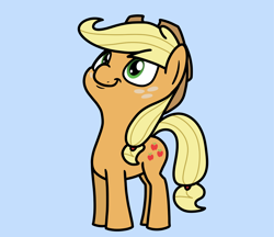 Size: 2048x1768 | Tagged: safe, artist:ewoudcponies, applejack, earth pony, pony, g4, eyebrows, eyebrows visible through hair, female, light blue background, looking up, mare, simple background, smiling, solo