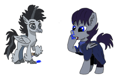 Size: 1229x772 | Tagged: safe, artist:visserex52, oc, oc only, oc:grae ironwing, oc:word bearer, bat pony, hippogriff, blue paint, duo, simple background, slingshot, transparent background