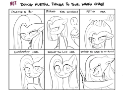 Size: 2048x1536 | Tagged: safe, artist:moppyshine, pinkie pie, earth pony, pony, g4, angry, crying, cupcake, eye clipping through hair, eyes closed, food, looking at you, looking away, love, meme, petting, pinkamena diane pie, smiling, teary eyes, tongue out, waifu