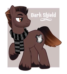 Size: 816x912 | Tagged: safe, artist:momoalistair, oc, oc only, oc:dark shield, earth pony, pony, clothes, male, passepartout, scarf, stallion, unshorn fetlocks