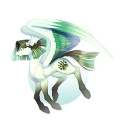 Size: 1202x1244 | Tagged: safe, artist:momoalistair, oc, oc only, oc:little grove, pegasus, pony, abstract background, bobcut, braid, colored wings, colored wingtips, female, flying, hairclip, large wings, mare, short hair, solo, spread wings, wings