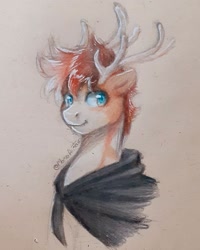 Size: 1080x1350 | Tagged: safe, artist:momoalistair, oc, oc only, pony, antlers, cloak, clothes, male, solo, stallion, traditional art