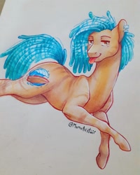 Size: 1080x1350 | Tagged: safe, artist:momoalistair, oc, oc only, earth pony, pony, ear piercing, earring, jewelry, piercing, solo, tongue out, traditional art