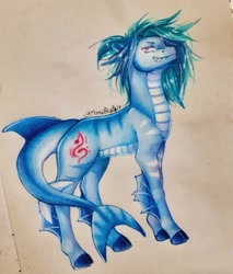 Size: 1080x1267 | Tagged: safe, artist:momoalistair, oc, oc only, original species, pony, shark, shark pony, fish tail, sharp teeth, solo, tail, teeth, traditional art