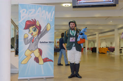 Size: 4680x3100 | Tagged: safe, oc, oc only, oc:canni soda, earth pony, human, pony, galacon, 2015, bipedal, bizaam, clothes, cosplay, costume, female, indoors, irl, irl human, photo