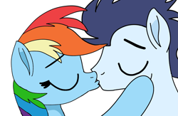 Size: 2139x1395 | Tagged: safe, artist:pinky cloudy, rainbow dash, soarin', pegasus, pony, g4, female, kiss on the lips, kissing, male, mare, ship:soarindash, shipping, stallion, straight