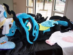 Size: 2304x1728 | Tagged: safe, queen chrysalis, galacon, g4, 2015, indoors, irl, lying down, photo, plushie, prone