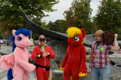 Size: 4928x3264 | Tagged: safe, big macintosh, firefly, human, galacon, g1, g4, 2015, fursuit, irl, irl human, outdoors, photo, ponysuit