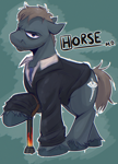 Size: 2672x3696 | Tagged: safe, artist:witchtaunter, pony, angry, caduceus, cane, clothes, commission, gregory house, house m.d., male, ponified, solo, stallion