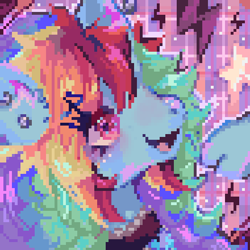 Size: 440x440 | Tagged: safe, artist:brila, part of a set, rainbow dash, pony, g4, bust, choker, digital art, ear piercing, eyeshadow, female, icon, makeup, mare, open mouth, piercing, pixel art, portrait, smiling