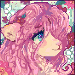 Size: 440x440 | Tagged: safe, artist:brila, part of a set, fluttershy, pony, sheep, sheep pony, g4, berry, braid, bust, digital art, female, floppy ears, food, icon, mare, pixel art, pony hybrid, portrait, race swap