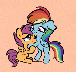 Size: 2936x2794 | Tagged: safe, artist:amynewblue, rainbow dash, scootaloo, pegasus, pony, g4, comforting, crying, hug, simple background, teary eyes, wholesome