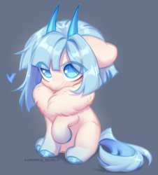 Size: 2120x2350 | Tagged: safe, artist:avroras_world, part of a set, oc, oc only, hybrid, pony, chest fluff, colored hooves, commission, cute, eye clipping through hair, floppy ears, heart, hooves, horns, looking up, ocbetes, solo, ych result