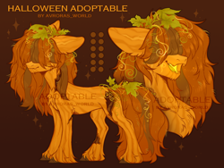 Size: 2000x1500 | Tagged: safe, artist:avroras_world, oc, oc only, earth pony, hybrid, pony, adoptable, bone, chest fluff, hair over eyes, halloween, holiday, male, pumpkin, skeleton, solo, stallion, unshorn fetlocks, vine, watermark