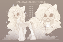 Size: 2000x1350 | Tagged: safe, artist:avroras_world, oc, oc only, butterfly, earth pony, ghost, ghost pony, pony, undead, adoptable, female, lace, mare, skull, solo, watermark