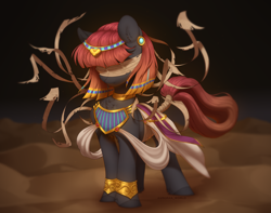 Size: 3800x3000 | Tagged: safe, artist:avrora_verner, artist:avroras_world, oc, oc only, oc:khattarah, earth pony, pony, accessory, bandage, commission, desert, egyptian, egyptian pony, female, mare, night, sand, solo