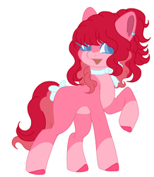 Size: 1280x1467 | Tagged: safe, artist:kaenashepard, oc, oc only, oc:rosie pie, earth pony, pony, base used, blue eyes, blue pupils, bow, choker, clothes, coat markings, colored hooves, ear piercing, earring, earth pony oc, female, hooves, jewelry, mare, mare oc, offspring, pale belly, parent:big macintosh, parent:pinkie pie, parents:pinkiemac, piercing, pink coat, red mane, simple background, socks, socks (coat markings), solo, tail, tail bow, transparent background