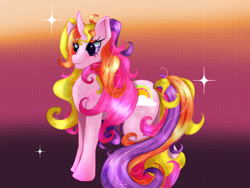 Size: 540x405 | Tagged: artist needed, source needed, useless source url, safe, rainbow flash, pony, unicorn, g3, gradient background, horn, skullznbirdz, solo