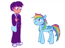 Size: 1600x1200 | Tagged: safe, artist:moonlightmerc, rainbow dash, human, pegasus, pony, g4, crossover, duo, duo male and female, female, male, mob psycho 100, shigeo kageyama, simple background, white background