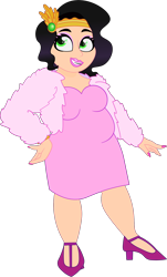 Size: 1078x1780 | Tagged: safe, artist:prixy05, pipp petals, human, g5, chubby, clothes, dress, female, high heels, humanized, jewelry, light skin, pipp is chubby, shoes, simple background, smiling, solo, tiara, transparent background