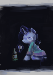 Size: 2894x4093 | Tagged: safe, artist:xallaanacyoxcyor, rarity, pony, unicorn, g4, alcohol, blushing, bottle, clothes, female, glass, horn, magic, mare, solo, telekinesis, wine, wine bottle, wine glass