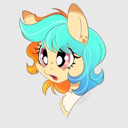 Size: 2000x2000 | Tagged: safe, artist:paintinca, oc, oc only, oc:caprisun fishes, pony, bust, cute, eye clipping through hair, female, high res, mare, open mouth, portrait, simple background, solo, surprised