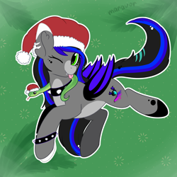 Size: 1500x1500 | Tagged: safe, artist:maravor, oc, oc only, alicorn, pony, snake, choker, christmas, female, hat, holiday, mare, one eye closed, santa hat, solo, spiked choker, spiked wristband, tongue out, wink, wristband