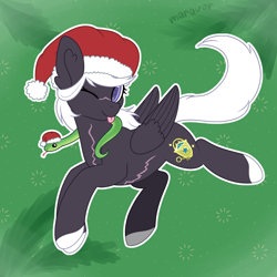 Size: 1500x1500 | Tagged: safe, artist:maravor, oc, oc only, oc:cinder bolt, pegasus, pony, snake, christmas, female, hat, holiday, mare, one eye closed, santa hat, scar, solo, tongue out, wink