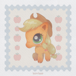 Size: 1500x1500 | Tagged: safe, artist:lompyloops, applejack, earth pony, pony, g4, applejack's hat, cowboy hat, female, hat, littlest pet shop, mare, solo, style emulation