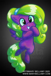 Size: 540x800 | Tagged: safe, artist:marybellamy, pegasus, auroraglow, chibi, flying, longhair, marybellamy, officialcharacter, renegade6, renegadegamestudios, renegadesix, smiling