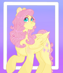 Size: 1330x1536 | Tagged: safe, artist:plixine, fluttershy, pony, g4, alternate hairstyle, female, gradient background, solo