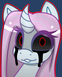 Size: 2015x2512 | Tagged: safe, artist:askhypnoswirl, oc, oc only, unnamed oc, changeling, black eye, bleeding eyes, changeling oc, commission, eyelashes, female, horn, icon, looking at you, patreon, solo, solo female