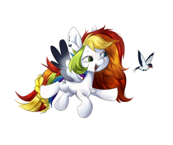 Size: 1688x1410 | Tagged: safe, artist:khvorost162, oc, oc only, bird, pegasus, pony, commission, flying, simple background, solo, white background