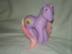 Size: 640x480 | Tagged: safe, photographer:breyer600, photographer:lancer, nice 'n spicy, earth pony, pony, g1, blushing, bow, cookery ponies, cute, female, g1 spiceabetes, irl, mare, photo, solo, tail, tail bow, toy