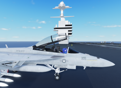 Size: 1247x904 | Tagged: safe, princess luna, alicorn, pony, g4, aircraft carrier, f/a-18 hornet, female, game screencap, jet, jet fighter, outdoors, plane, roblox, solo