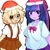 Size: 1025x1024 | Tagged: safe, artist:catcel, twilight sparkle, oc, oc:catcel, dog, human, equestria girls, g4, :3, anime, bowtie, christmas, clothes, doggirl, duo, glasses, hat, holiday, janny, meme, overalls, santa claus, santa hat, simple background, soyjak, white background, wojak, yellow dog