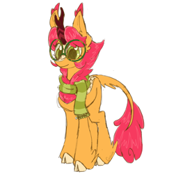 Size: 1895x1895 | Tagged: safe, artist:cupute, oc, oc only, oc:amber phoenix, kirin, clothes, cloven hooves, cute, doodle, dungeons and dragons, ear fluff, female, fluffy tail, full body, glasses, kirin oc, kirinbetes, leg fluff, long tail, looking at you, orange coat, pen and paper rpg, png, red mane, round glasses, rpg, scarf, shiny mane, simple background, simple shading, sketch, smiling, solo, standing, striped scarf, tail, tail fluff, transparent background, unshorn fetlocks