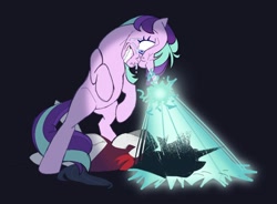 Size: 1308x962 | Tagged: safe, artist:partyponypower, chancellor neighsay, starlight glimmer, pony, unicorn, g4, alternate hairstyle, angry, bipedal, black background, cape, clothes, crying, death, disintegration, duo, duo male and female, ears back, female, frown, glowing, glowing horn, gritted teeth, horn, laser, lying down, magic, male, mare, on back, profile, rearing, s5 starlight, simple background, stallion, tears of anger, teeth, unicorn horn