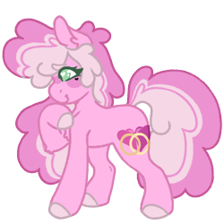 Size: 1000x1000 | Tagged: safe, artist:kazmuun, oc, oc only, oc:always and forever, earth pony, pony, bangs, beauty mark, blushing, chest fluff, chibi, colored, colored eyebrows, colored eyelashes, colored hooves, colored lineart, commission, curly mane, curly tail, earth pony oc, eye clipping through hair, eyebrows, eyebrows visible through hair, eyelashes, female, female oc, flat colors, green eyelashes, green eyes, heart, heart eyes, heart mark, hoof on chest, hooves, mare, mare oc, pink, pink coat, pink hooves, pink mane, pink tail, profile, signature, simple background, smiling, solo, standing, standing on three hooves, tail, transparent background, two toned mane, two toned tail, white pupils, wingding eyes