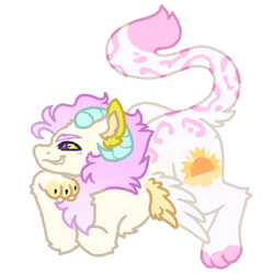 Size: 1000x1000 | Tagged: safe, artist:kazmuun, oc, oc only, oc:helios, draconequus, hybrid, arm fluff, blush lines, blushing, body markings, cat tail, chest fluff, chibi, claws, coat markings, colored, colored ear fluff, colored eyebrows, colored horns, colored lineart, colored paws, colored pinnae, colored sclera, colored wings, commission, cream fur, crossed arms, cutie mark on draconequus, draconequus oc, ear fluff, fangs, flat colors, gradient hair, hock fluff, horns, human shoulders, interspecies offspring, long tail, male, male oc, mischevious, narrowed eyes, offspring, parent:discord, parent:princess celestia, parents:dislestia, paw on chin, paws, pink hair, profile, purple eyes, ram horns, shoulder fluff, signature, simple background, slit pupils, small wings, smiling, solo, tail, tail fluff, tail markings, transparent background, two toned tail, two toned wings, white pupils, wings, wings down, yellow sclera, yellow wings