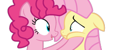 Size: 1166x480 | Tagged: safe, artist:jadeharmony, fluttershy, pinkie pie, earth pony, pegasus, pony, g4, base used, cute, diapinkes, duo, duo female, female, floppy ears, hooves on cheeks, lesbian, looking at each other, looking at someone, open mouth, open smile, ship:flutterpie, shipping, shyabetes, simple background, smiling, squishy cheeks, transparent background