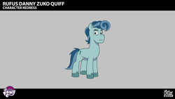 Size: 2844x1602 | Tagged: safe, lil critter workshop, rufus, earth pony, pony, g5, magic mirror (episode), my little pony: tell your tale, leak, spoiler:g5, spoiler:my little pony: tell your tale, spoiler:tyts02e32, alternate hairstyle, blue coat, blue mane, blue tail, concept art, danny zuko, looking at you, male, smiling, smiling at you, stallion, tail, unshorn fetlocks