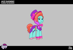 Size: 2330x1591 | Tagged: safe, lil critter workshop, jazz hooves, earth pony, pony, g5, magic mirror (episode), my little pony: tell your tale, leak, spoiler:g5, spoiler:my little pony: tell your tale, spoiler:tyts02e32, bowtie, clothes, cyan eyes, female, gradient mane, hat, looking at you, mare, pink hooves, smiling, smiling at you, unshorn fetlocks, vest