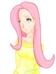 Size: 451x596 | Tagged: safe, artist:little pirate, fluttershy, human, g4, clothes, humanized, signature, simple background, solo, sweater, white background